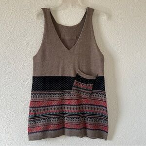Boho Knit Tunic Tank Fits Medium Beige Southwestern Print Fall Hippie Western